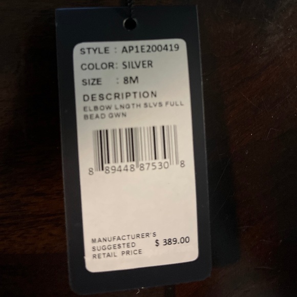 Adrian Papell Fully Beaded Godet Gown with Sheer Sleeves - Picture 9 of 11